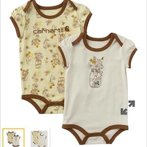 Carhartt Infant Floral Logo Short Sleeve Onesie in Cream and Brown